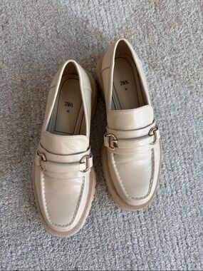 Zara Cream Loafers with Gold Hardware